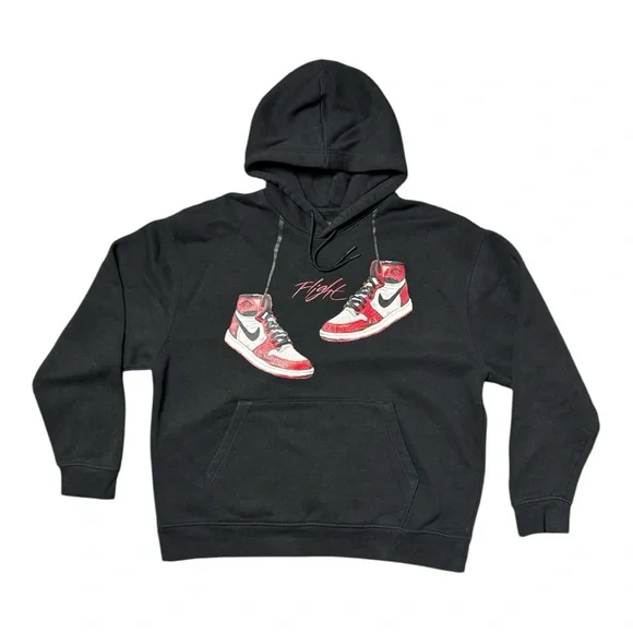 NIKE AIR JORDAN 1 CHICAGO 1985 LOST AND FOUND BLACK MENS HOODIE SWEATSHIRT - Picture 3 of 14